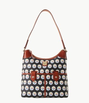 Black Dooney And Bourke NFL Steelers Zip Women's Hobo Bag | 24RAFJXTD