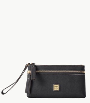 Black Dooney And Bourke Saffiano Double Zip Women's Wristlets | 98DMGZOFQ