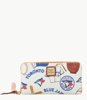 Blue Dooney And Bourke MLB Blue Jays Large Zip Around Women's Wristlets | 86EQZYNJP