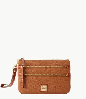 Brown Dooney And Bourke Pebble Grain Triple Zip Women's Wristlets | 45OGIETQZ