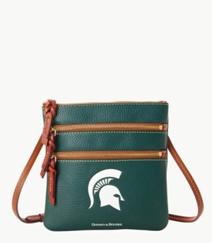 Green Dooney And Bourke NCAA Michigan State Triple Zip Women's Crossbody Bags | 72PNMJEOV