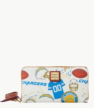 White Dooney And Bourke NFL Chargers Large Zip Around Women's Wristlets | 50GKZLUXJ