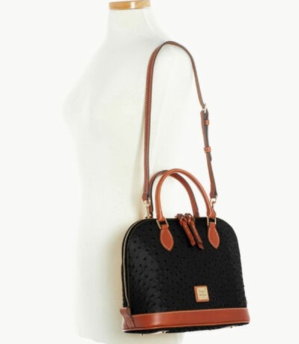 Black Dooney And Bourke Ostrich Zip Zip Women's Satchel Bags | 57IOCKHUD