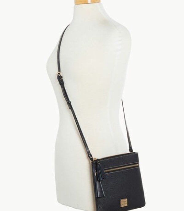 Black Dooney And Bourke Pebble Grain Double Zip Tassel Women's Crossbody Bags | 29QCDMVSN