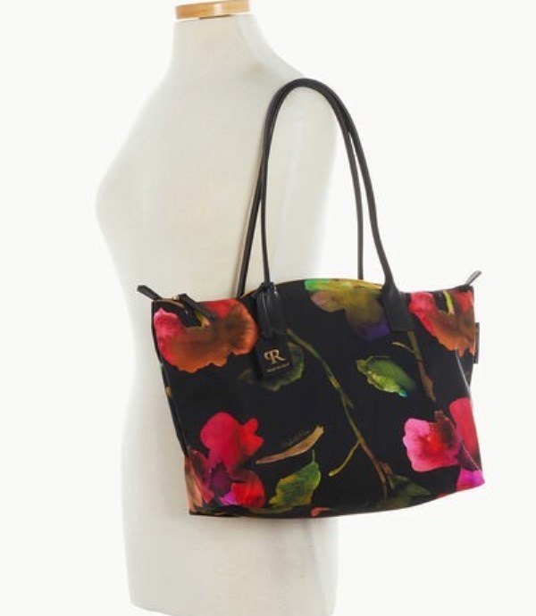 Black Dooney And Bourke Roberta Pieri Flower Classic Large Robertina Women's Tote Bags | 71CYVEWSI