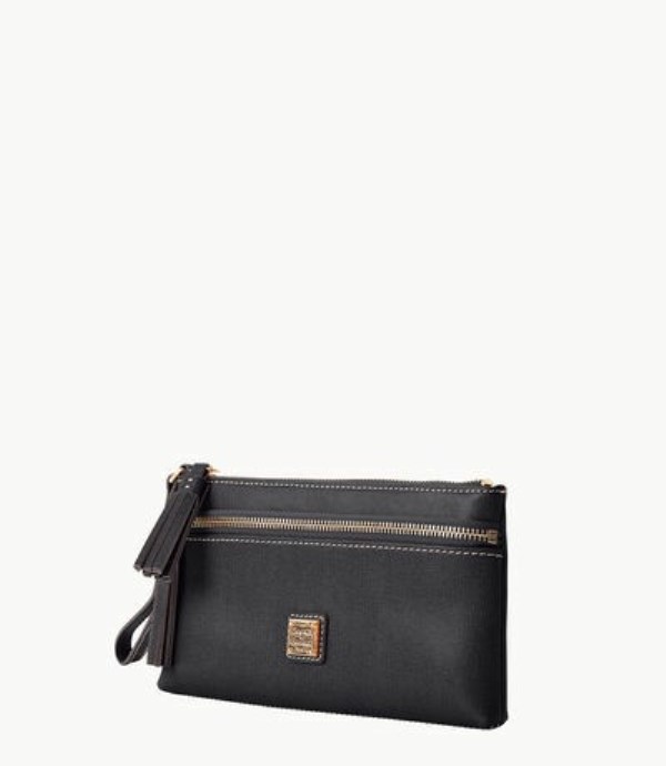 Black Dooney And Bourke Saffiano Double Zip Women's Wristlets | 98DMGZOFQ