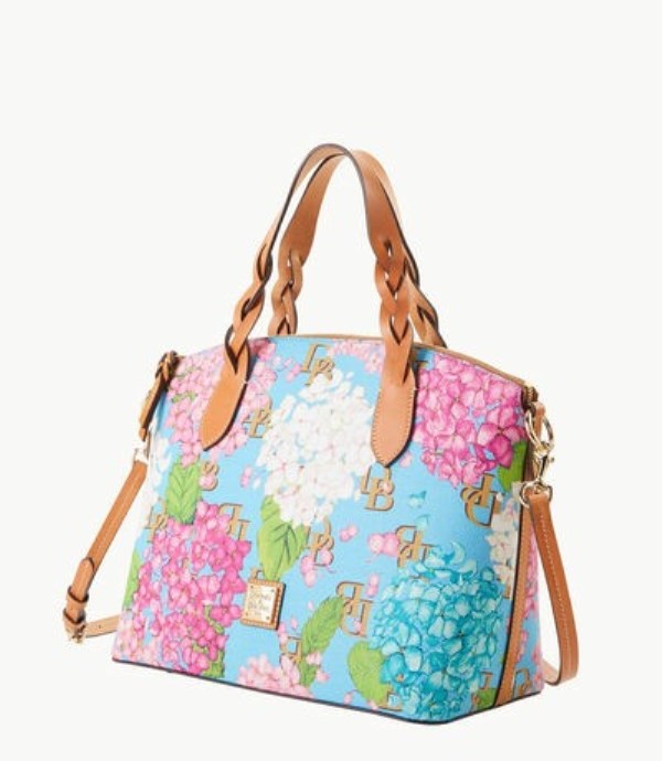 Blue Dooney And Bourke Hydrangea Monogram Celeste Women's Satchel Bags | 82EZRWDYG