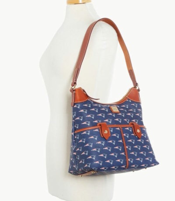 Blue Dooney And Bourke NFL Patriots Zip Women's Hobo Bag | 35KHSEDVB