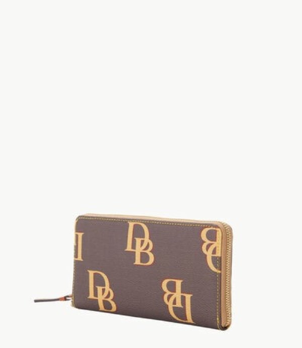 Brown Dooney And Bourke Monogram Large Zip Around Women's Wristlets | 90SVHRZGC