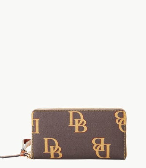 Brown Dooney And Bourke Monogram Large Zip Around Women\'s Wristlets | 90SVHRZGC