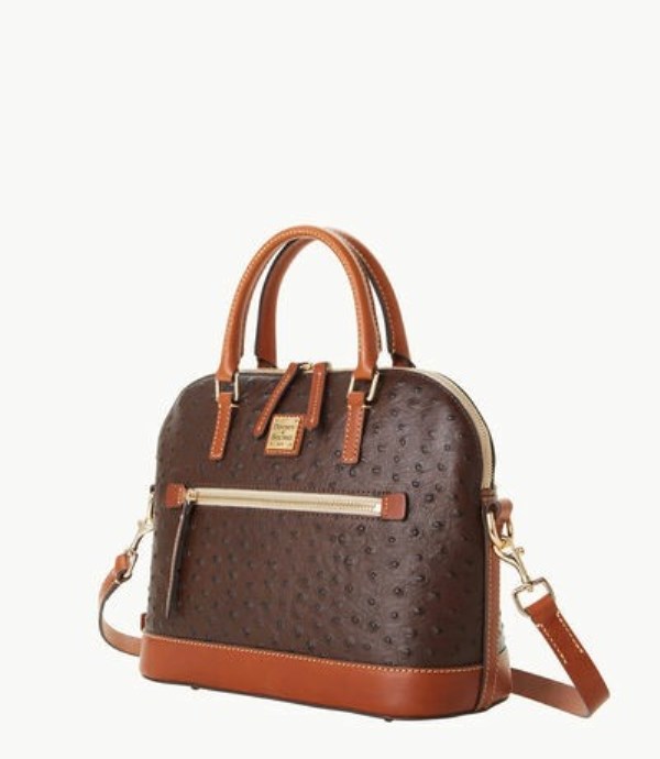 Brown Dooney And Bourke Ostrich Domed Zip Women's Satchel Bags | 02VWURAMK