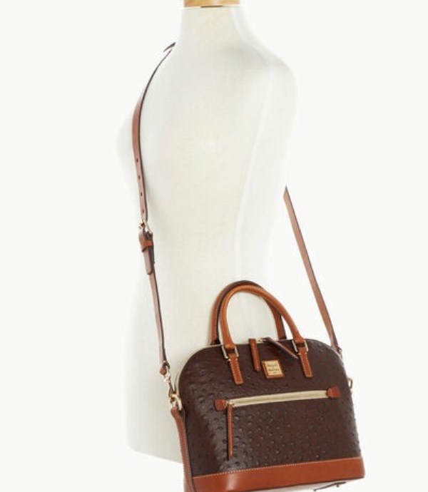 Brown Dooney And Bourke Ostrich Domed Zip Women's Satchel Bags | 02VWURAMK