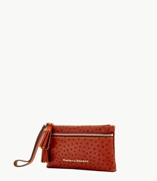 Brown Dooney And Bourke Ostrich Double Zip Women's Wristlets | 64IAEGLZU