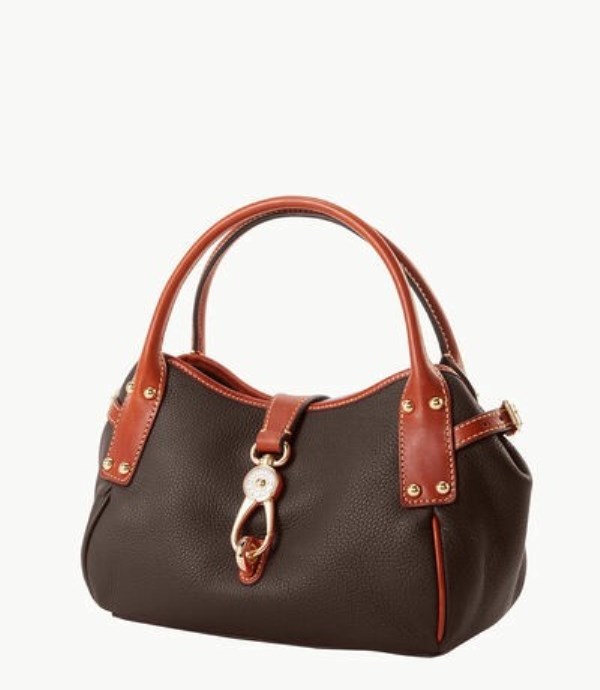 Brown Dooney And Bourke Pebble Grain Small Logo Lock Women's Satchel Bags | 72IQEOWBC