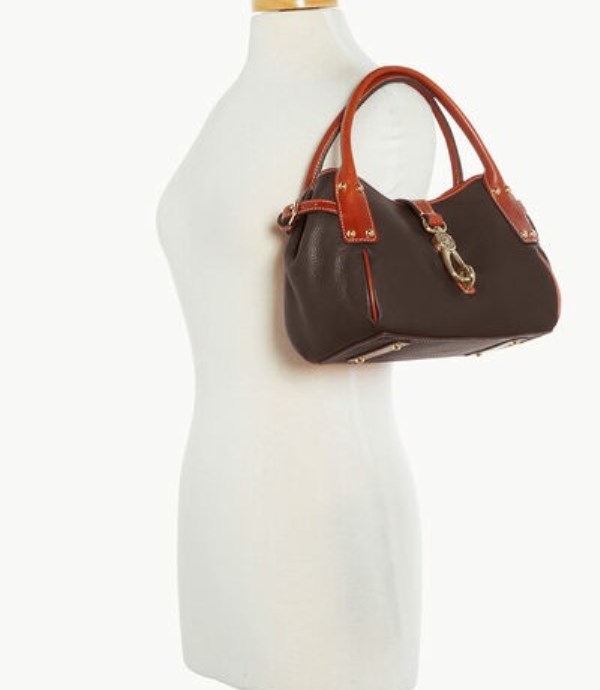 Brown Dooney And Bourke Pebble Grain Small Logo Lock Women's Satchel Bags | 72IQEOWBC