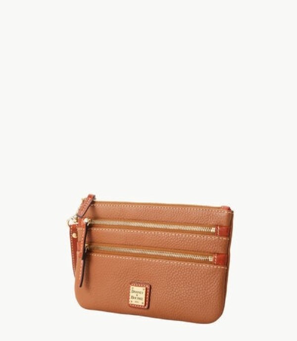 Brown Dooney And Bourke Pebble Grain Triple Zip Women's Wristlets | 45OGIETQZ