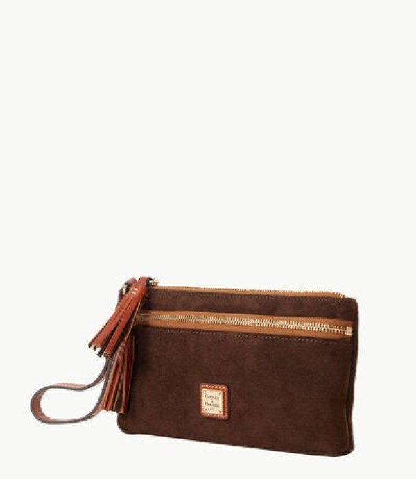 Brown Dooney And Bourke Suede Double Zip Women's Wristlets | 98XDNMFZA