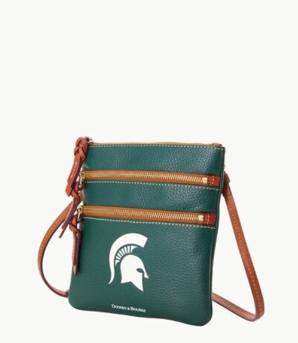 Green Dooney And Bourke NCAA Michigan State Triple Zip Women's Crossbody Bags | 72PNMJEOV