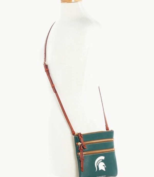 Green Dooney And Bourke NCAA Michigan State Triple Zip Women's Crossbody Bags | 72PNMJEOV