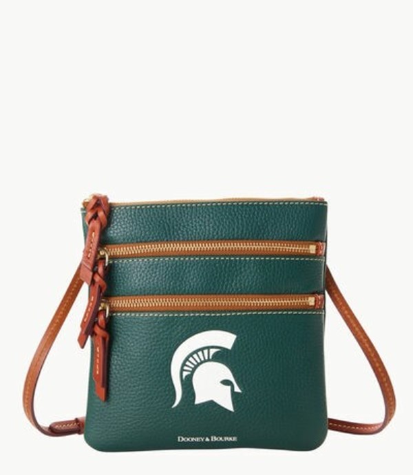 Green Dooney And Bourke NCAA Michigan State Triple Zip Women\'s Crossbody Bags | 72PNMJEOV