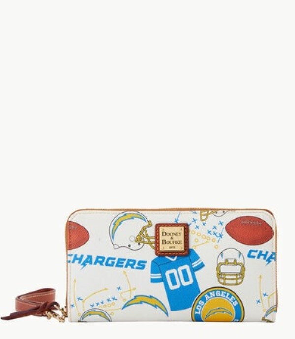 White Dooney And Bourke NFL Chargers Large Zip Around Women\'s Wristlets | 50GKZLUXJ