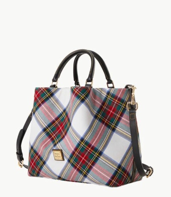 White Dooney And Bourke Tartan Large Barlow Women's Satchel Bags | 85RMTHKXS