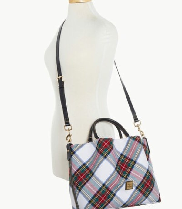 White Dooney And Bourke Tartan Large Barlow Women's Satchel Bags | 85RMTHKXS